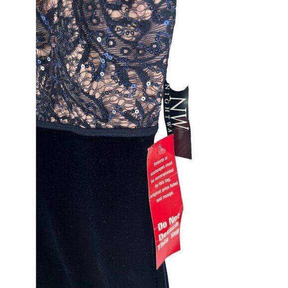 NWT Nightway Women Size 12 Navy Maxi Formal Dress Lace Sequin Bodice and Velvet - Picture 6 of 12